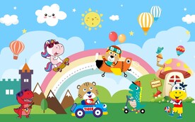 卡通动物乐园儿童房背景墙图片