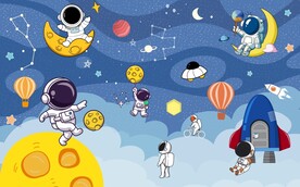 卡通太空人星空儿童房图片