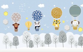 卡通北欧手绘热气球动物背景墙