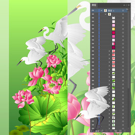 荷花双鹭图