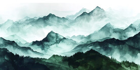 绿色水墨山水画