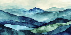 绿色水墨山水画