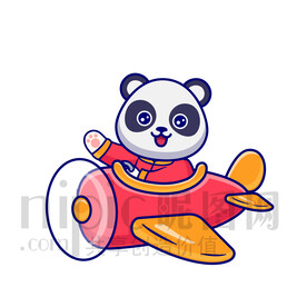 可爱卡通坐飞机的大熊猫