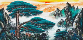 迎客松山水背景墙