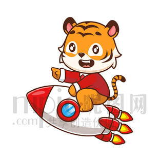可爱卡通坐火箭的老虎