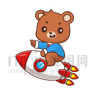 可爱卡通坐火箭的狗熊