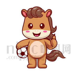 可爱卡通踢足球的马