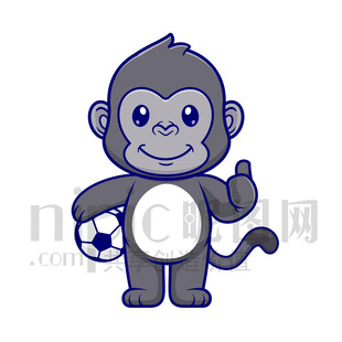 可爱卡通踢足球的大猩猩