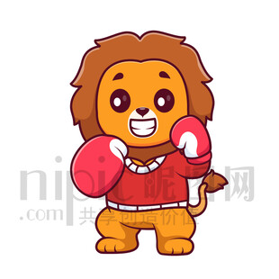 可爱卡通练习散打拳击的狮子