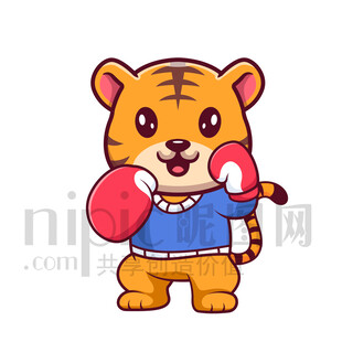 可爱卡通练习散打拳击的老虎