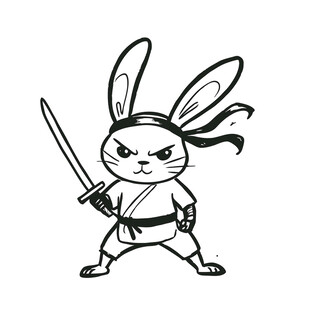 动物粗线条手绘忍者兔子