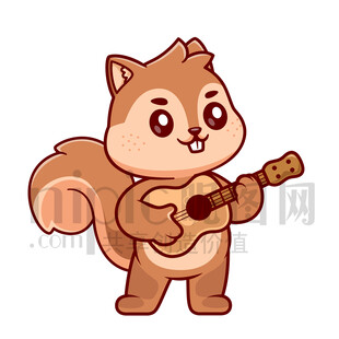 可爱卡通弹吉他的松鼠