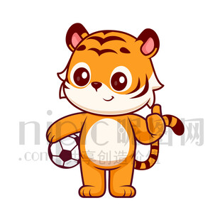 可爱卡通爱踢足球的老虎