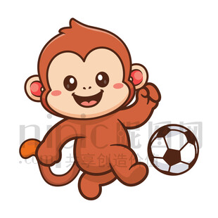 可爱卡通踢足球的猴子