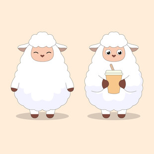 喝奶茶的卡通羊