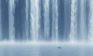 蓝色瀑布山水背景画