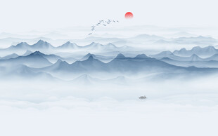 禅意水墨山水背景图