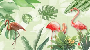 植物芭蕉叶火烈鸟背景墙