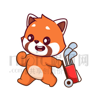 可爱卡通打高尔夫球的小熊猫