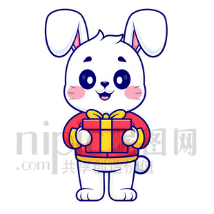 可爱卡通抱着礼物礼品的兔子