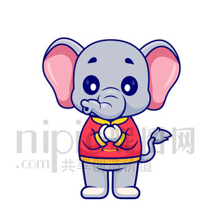 可爱卡通抱拳恭喜发财的大象