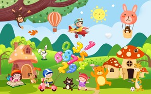 卡通儿童房背景墙 图片