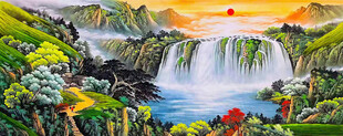 流水生财风景画国画山水挂画