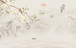 新中式工笔花鸟画背景墙