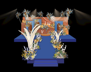 婚礼设计效果图 蓝橙撞色婚礼