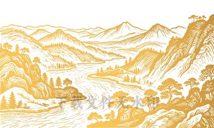 中国风千里江山山脉线描背景