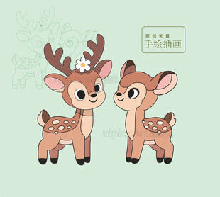 可爱梅花鹿插画