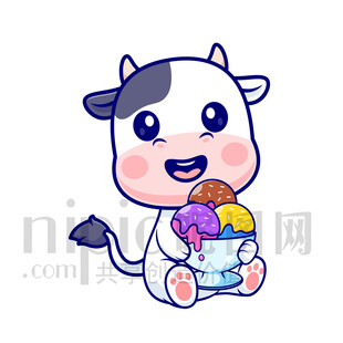 可爱小牛享用美味冰淇淋
