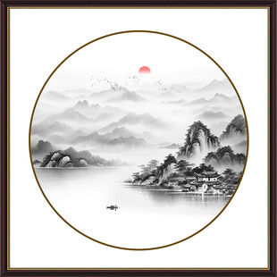 圆形意境山水画