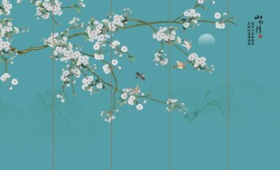 新中式工笔花鸟画背景墙
