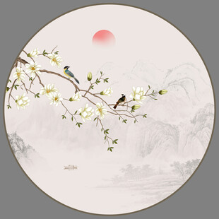 圆形花鸟画玄关装饰画