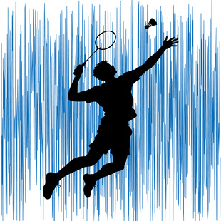 跃起击球的羽毛球运动员