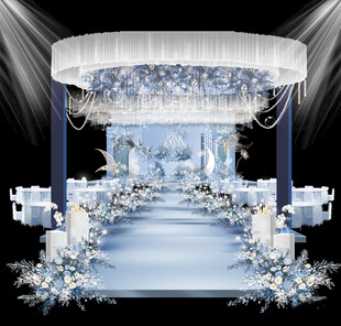 梦幻蓝白色系婚礼场景布置