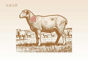 手绘羊插画版画