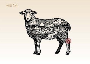 手绘羊插画版画