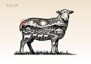 手绘草原羊插画