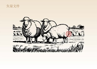 山羊线稿插画版画