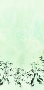 淡绿背景下的墨色竹叶