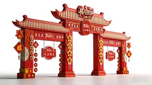 中式喜庆红色牌坊