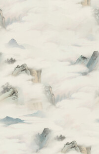 水墨云雾中的连绵山峦