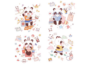 可爱熊猫卡通贴纸图案