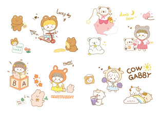 可爱儿童卡通插画元素