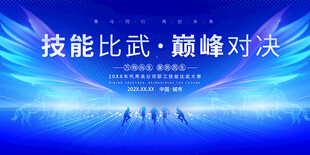 企业职工技能比武背景展板
