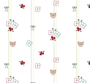 可爱猫咪花卉条纹壁纸