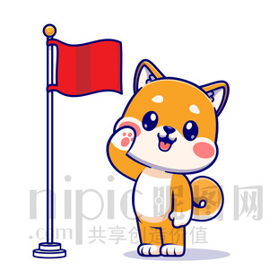 可爱卡通敬礼的狗