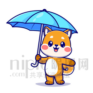 可爱卡通打伞的小狗